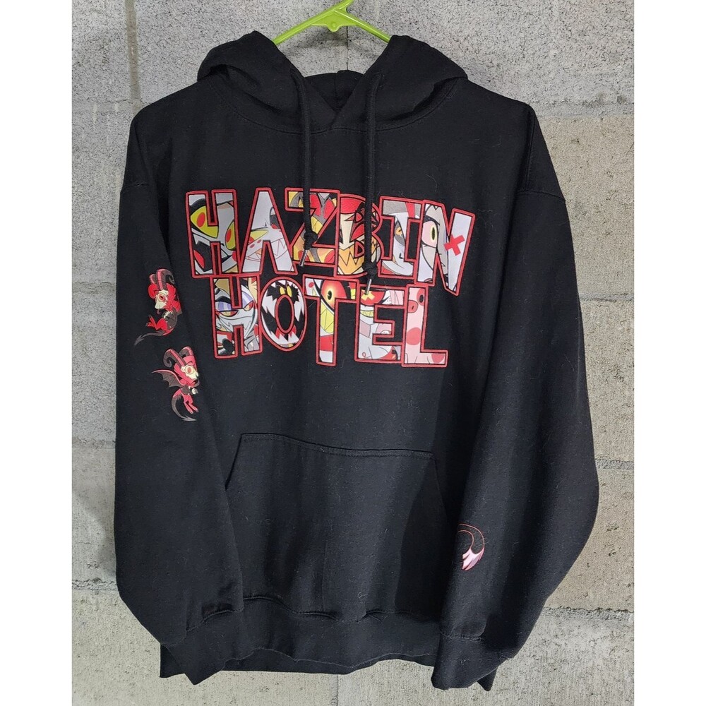 Hazbin Hotel Long Sleeve Pullover Graphics Print Men's Hoodie Black Size L